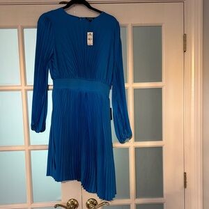 Express Electric Blue Pleated Long-Sleeve Dress
